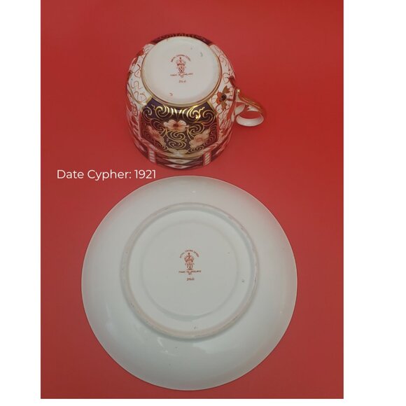 Antique Royal Crown Derby Imari Tea Cups & Saucers 1916 & 1921 - Picture 10 of 12